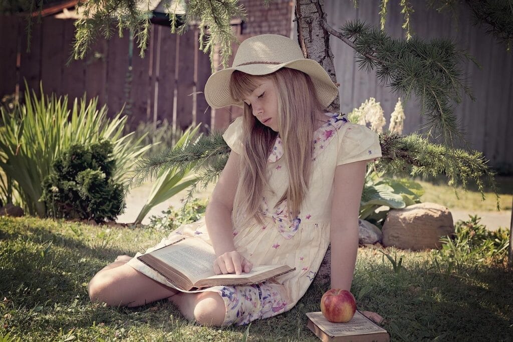 child, girl, read, to learn, a book, literature, break, outdoors, garden, relax, educate, cap, long hair, blond, nature, apple, summer, meadow, portrait, person, human, child, child, child, child, child, girl, read, read, read, a book, a book, literature, garden, educate, long hair, meadow, portrait