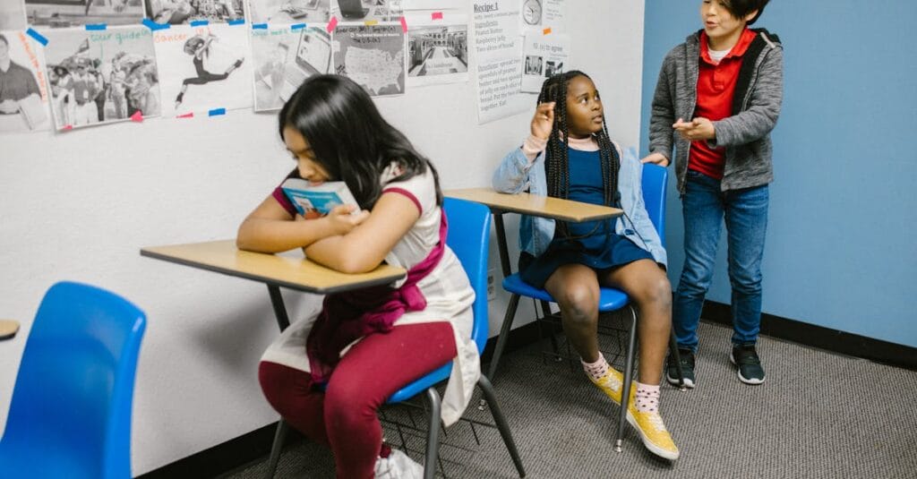 A diverse group of students in a classroom highlighting bullying awareness.