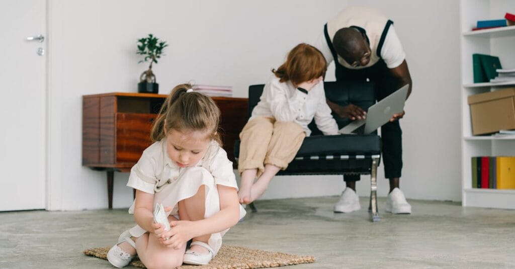 Young girl engaged in play therapy with psychologist's guidance indoors.