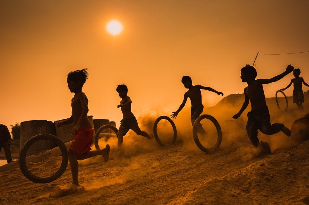 children, kids, childhood, games, play, fun, playful, silhouettes, sunset, vietnam, children, children, children, children, nature, children, childhood
