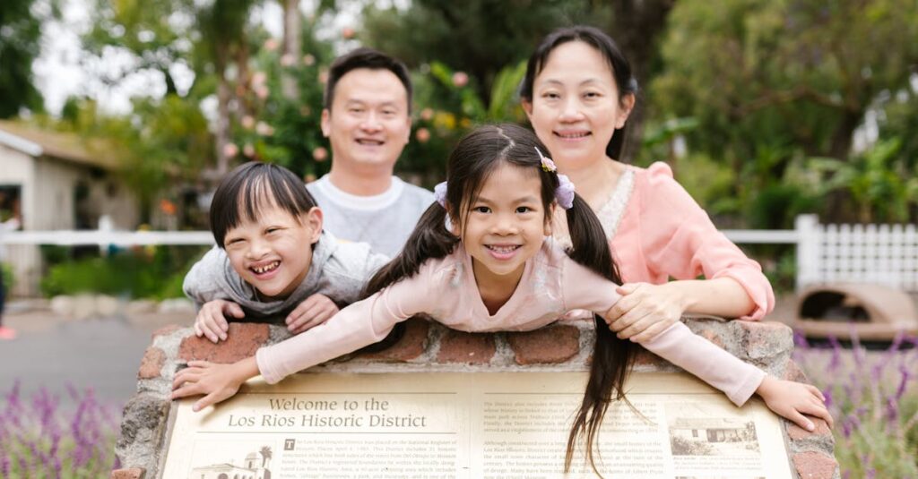 Joyful family enjoying a day together at Los Rios Historic District, capturing a priceless moment of happiness.