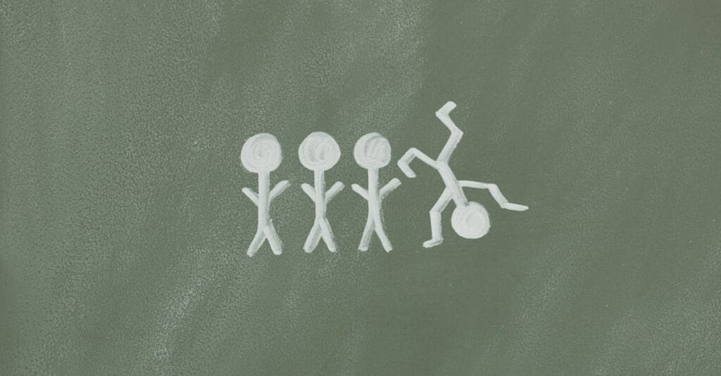 Illustration of stick figures on a chalkboard, symbolizing diversity and inclusion.