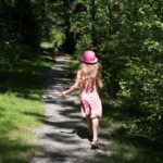 person, human, child, girl, cap, running, run, forest path, unmade, path, outdoors