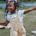Children enjoy a playful day outdoors in a backyard, celebrating joy and togetherness.