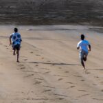 men, run, sprint, competition, sports, nature, beach, fun