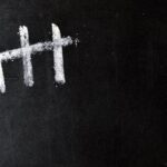 Five chalk tally marks on a black chalkboard background.